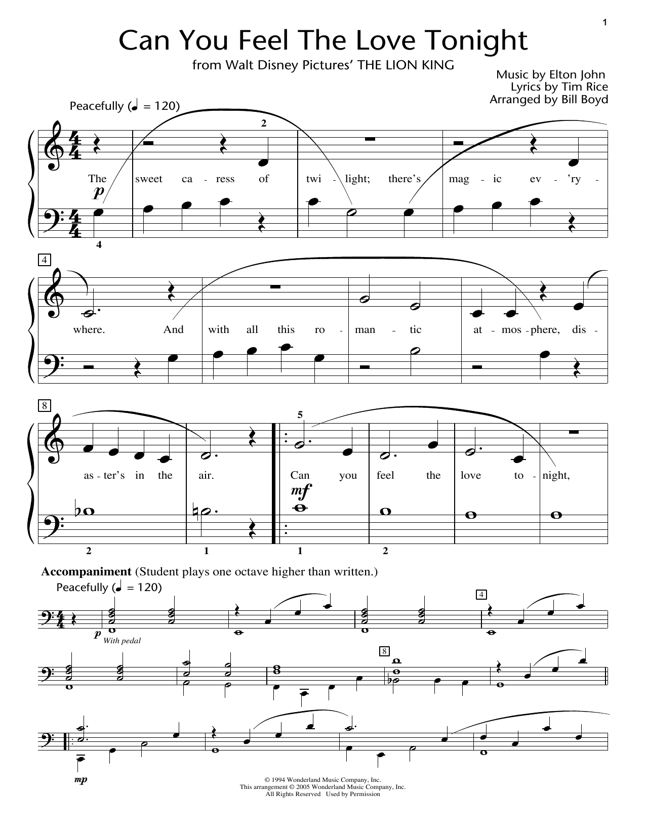 Produktbild zu: Can You Feel The Love Tonight (from The Lion King) (arr. Bill Boyd)