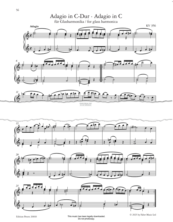 Product picture to: Adagio in C for glass harmonica, KV 356