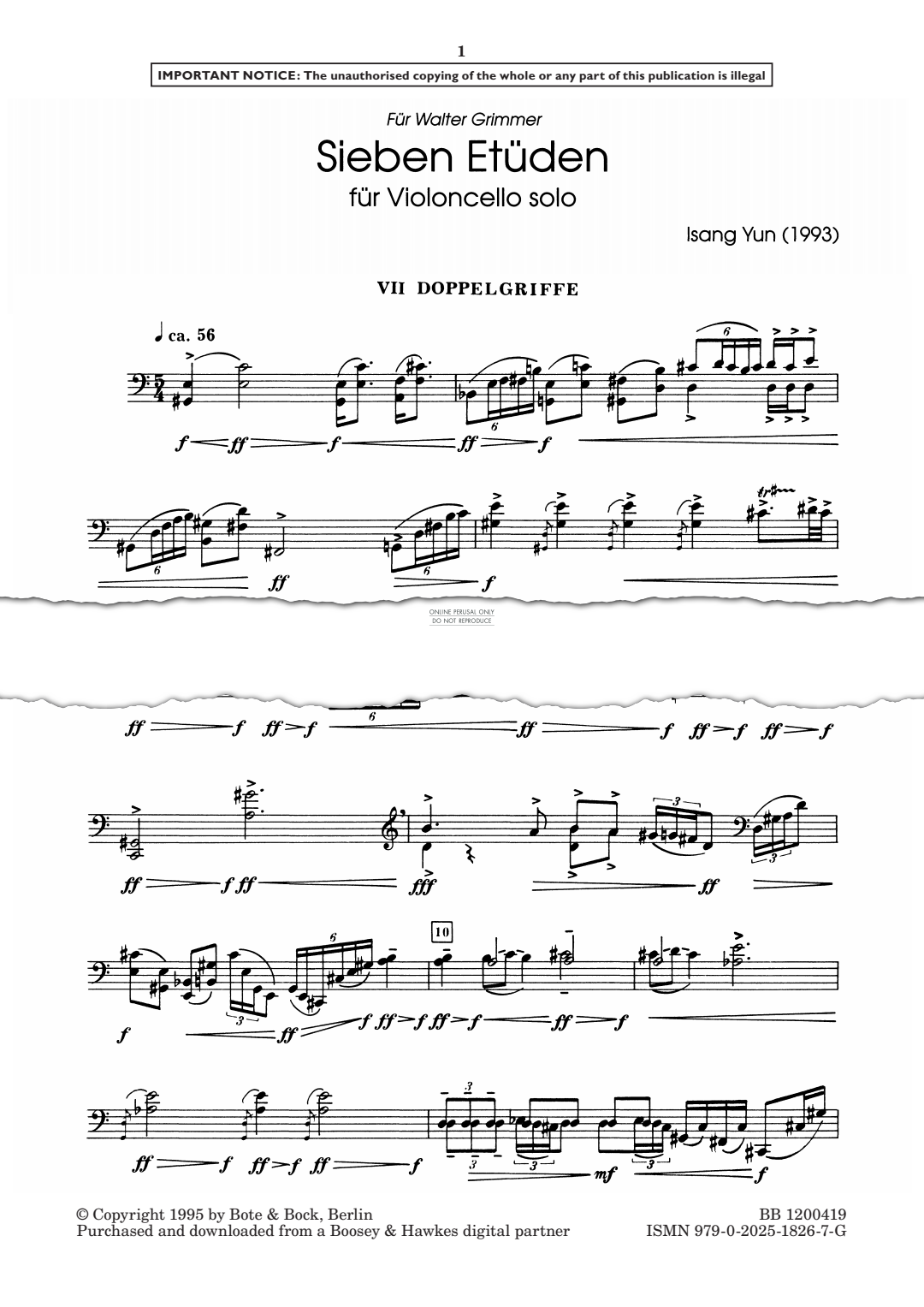 gallery: Doppelgriffe (7 Etudes, No. 7), Isang Yun, Violoncello
