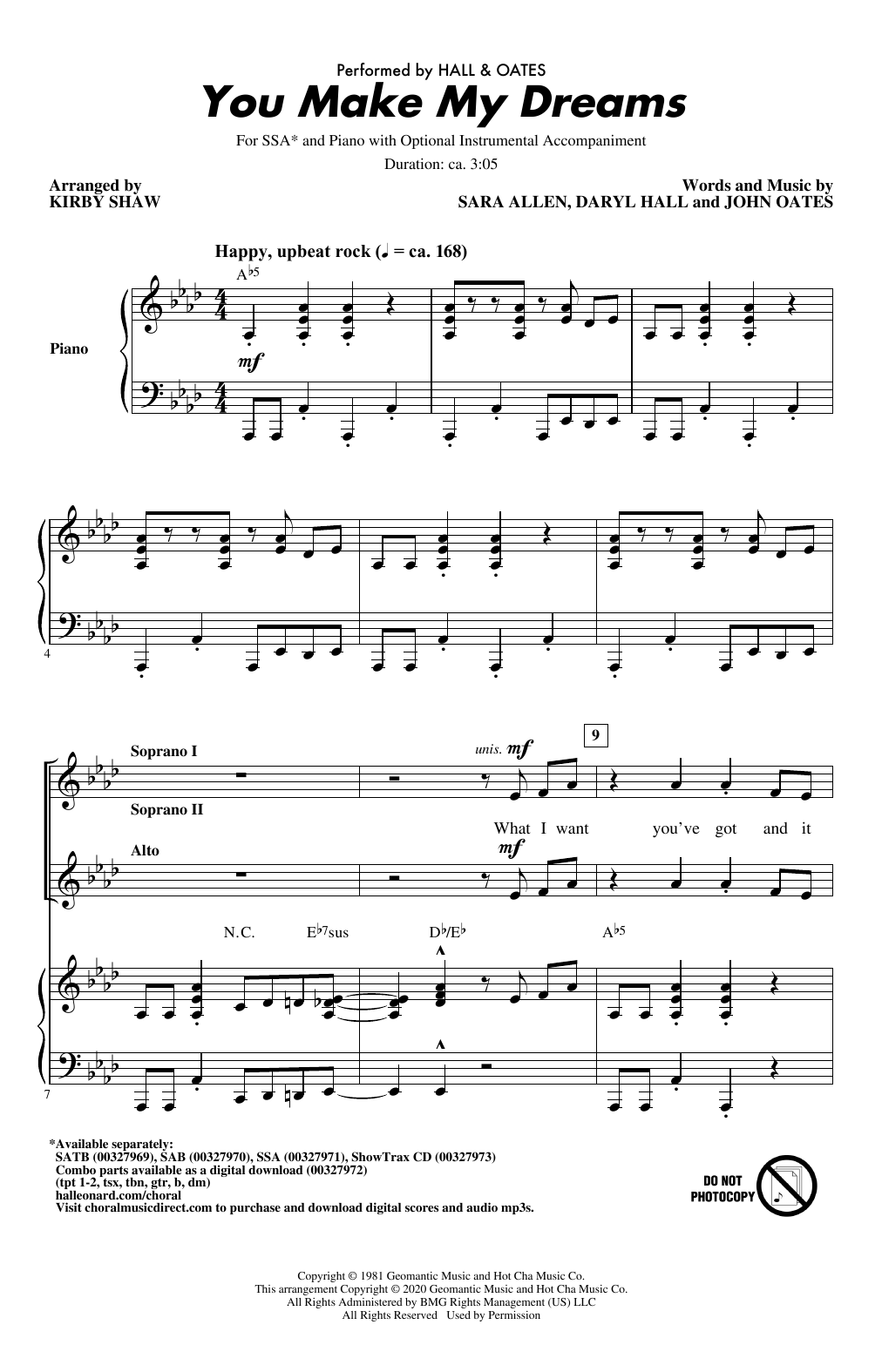 Produktgalerie: Seite 1 von 1 You Make My Dreams (arr. Kirby Shaw), Hall & Oates, Chor