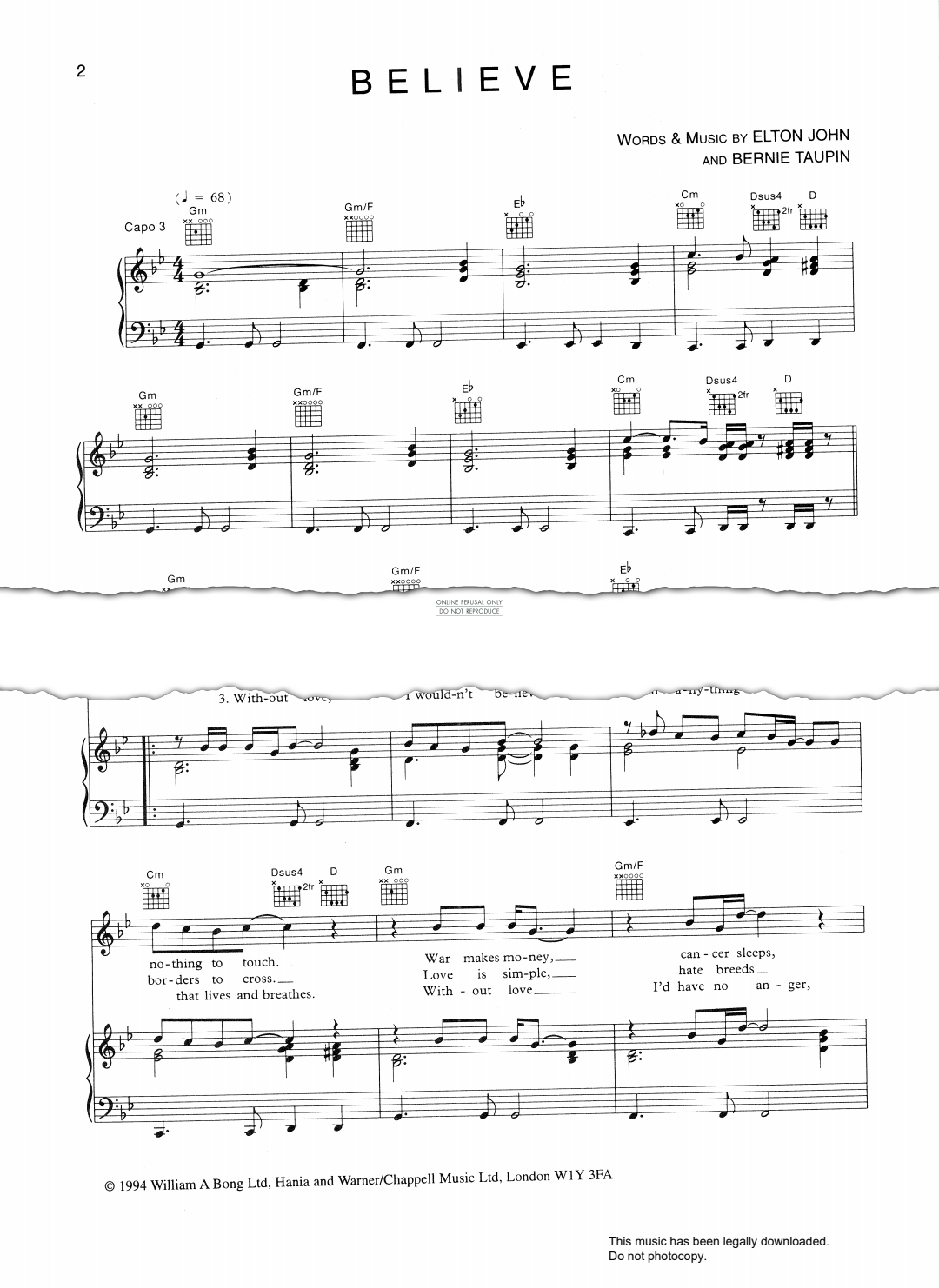 Produktgalerie: Seite 1 von 1 Believe, Elton John, Gesang, Gitarre, Klavier