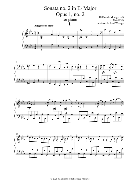 Product picture to: Piano Sonata in Eb major, Opus 1 no. 2 Hélène de Montgeroult