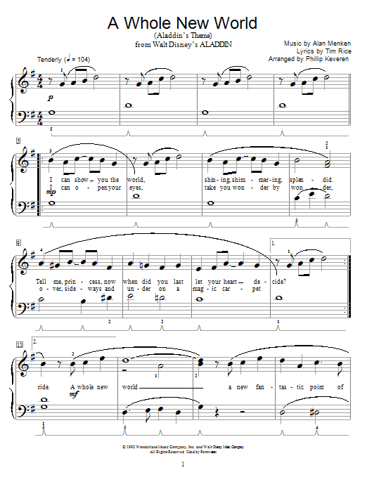 Produktbild zu: A Whole New World (from Aladdin) (arr. Phillip Keveren)