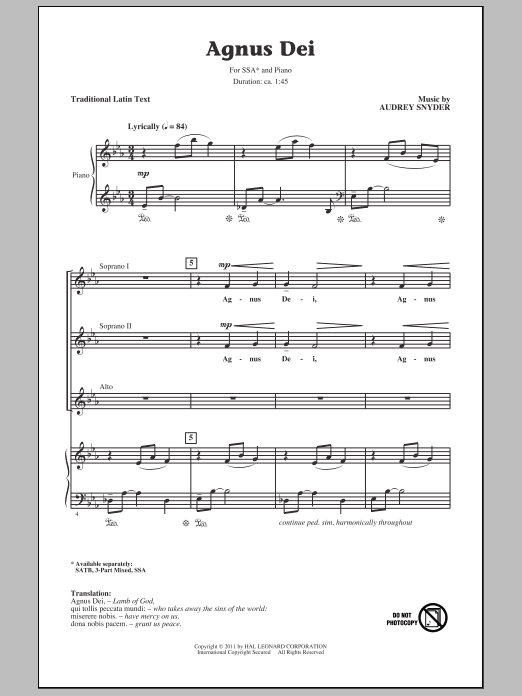 Produktgalerie: Seite 1 von 1 Agnus Dei, Audrey Snyder, Chor