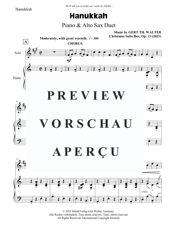 Produktgalerie: Seite 2 von 11 Hanukkah, , Alt Saxophon und Klavier