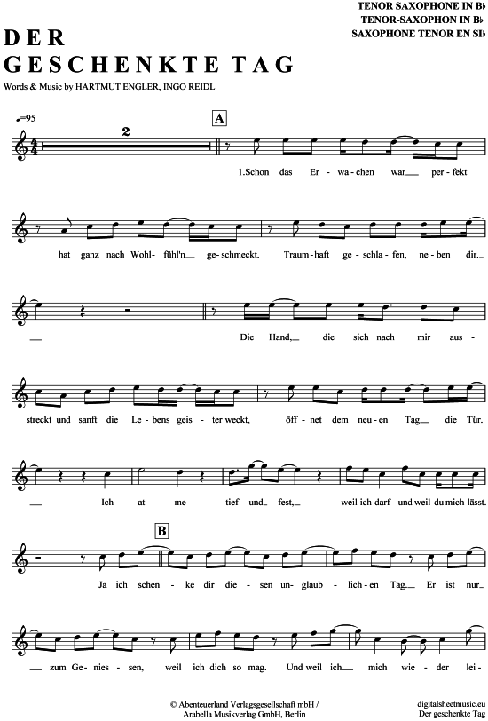 gallery: Der geschenkte Tag , Pur, (Tenor-Sax)