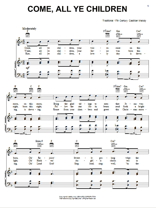 Product gallery: Page 1 of 1 Come, All Ye Children, 17th Century Castilian Melody