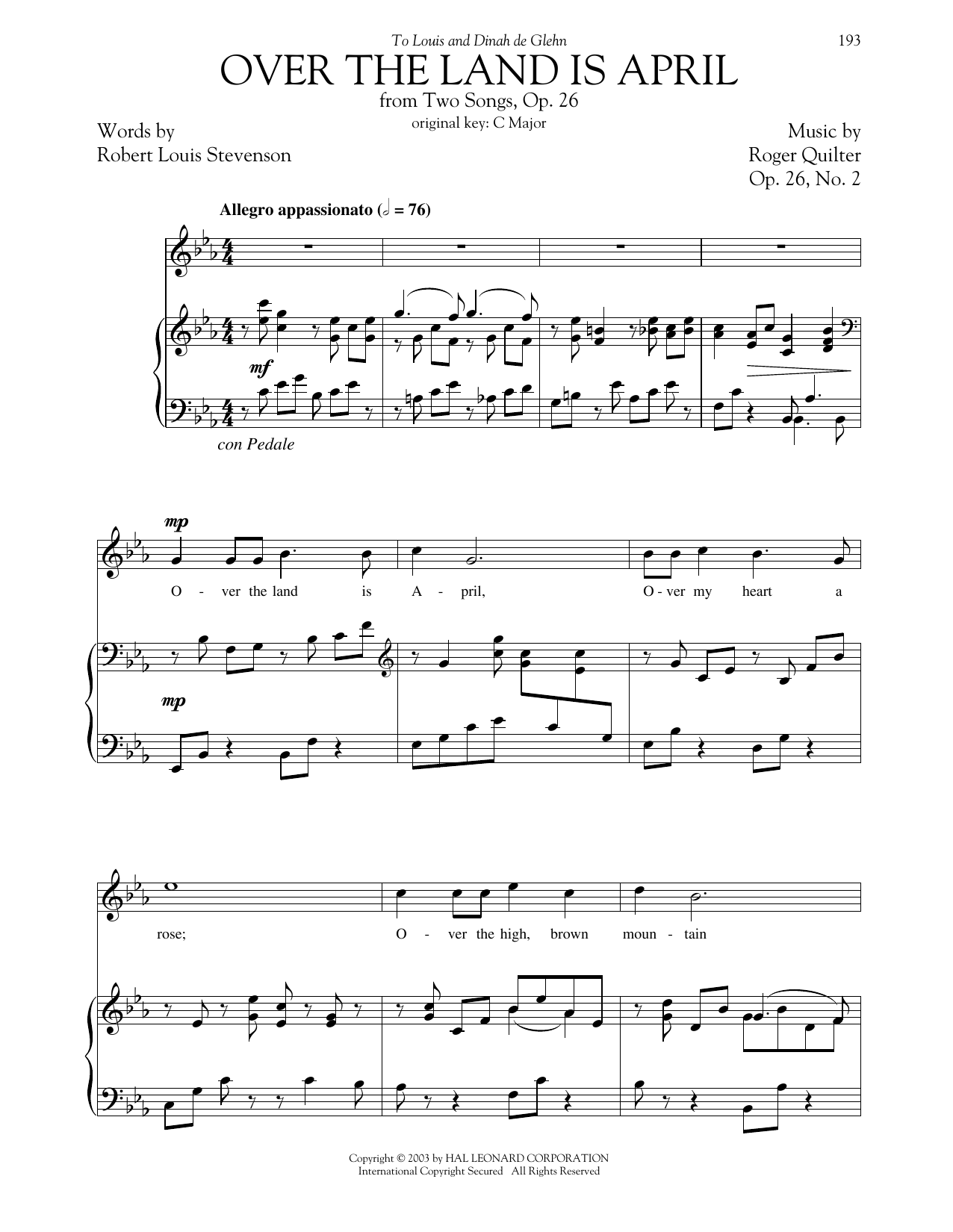 Produktbild zu: Over The Land Is April (from Two Songs, Op. 26, No. 2) (High Voice)