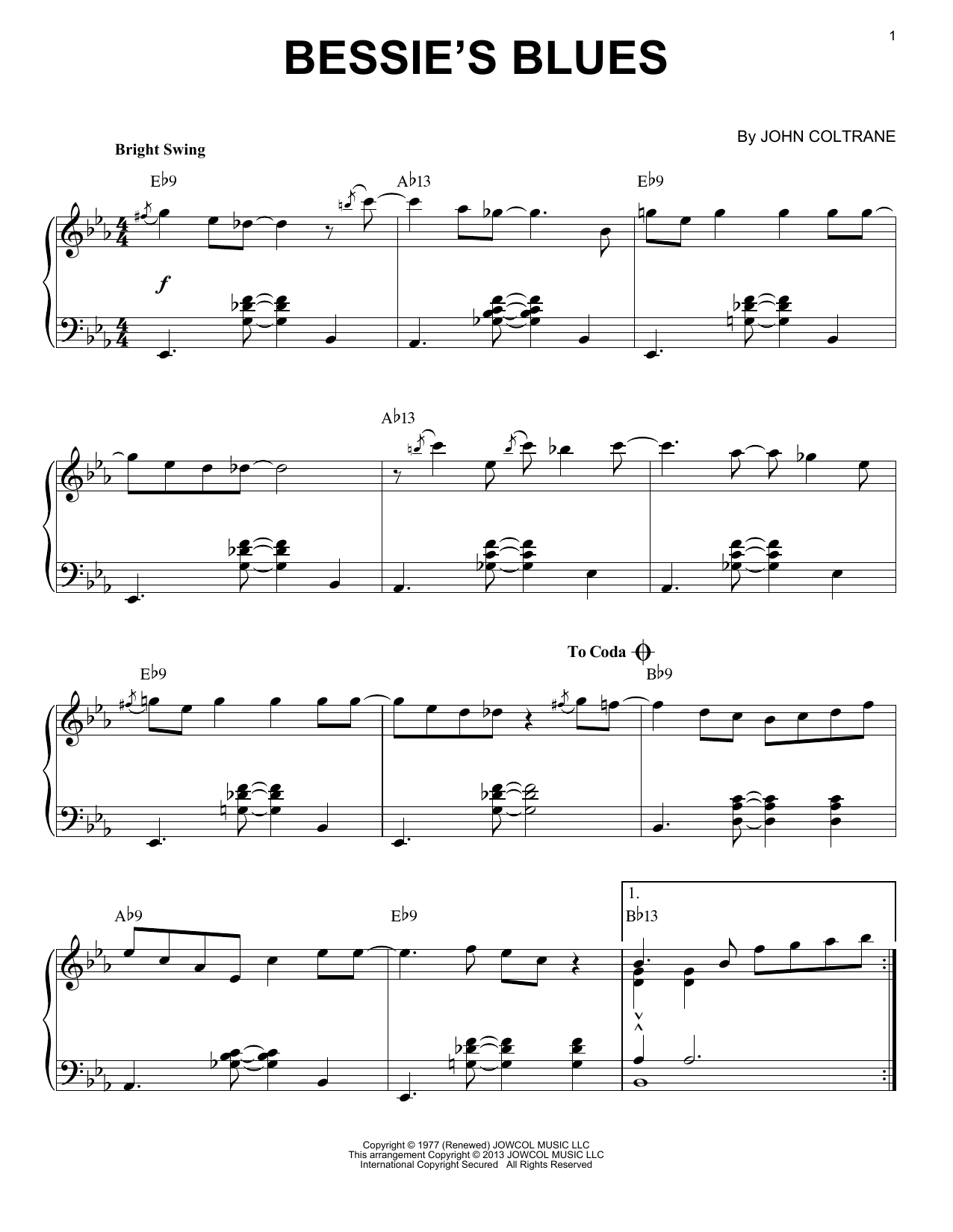 Product gallery: Page 1 of 1 Bessie's Blues (arr. Brent Edstrom), John Coltrane