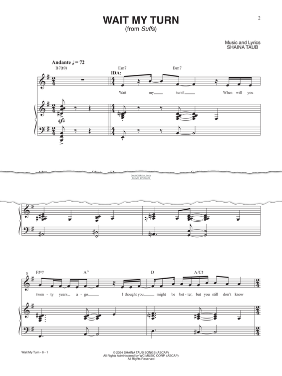 Produktgalerie: Seite 1 von 1 Wait My Turn (from 'Suffs'), Shaina Taub, Gesang, Gitarre, Klavier