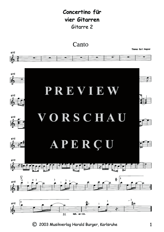 Produktgalerie: Seite 2 von 5 Concertino für 4 Gitarren, , Quartett Gitarre - Gitarre 2
