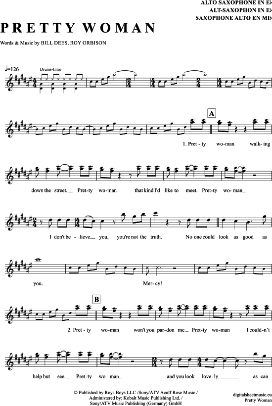 Product gallery: Page 1 of 4 Pretty Woman , Orbison, Roy, Alto Saxophone