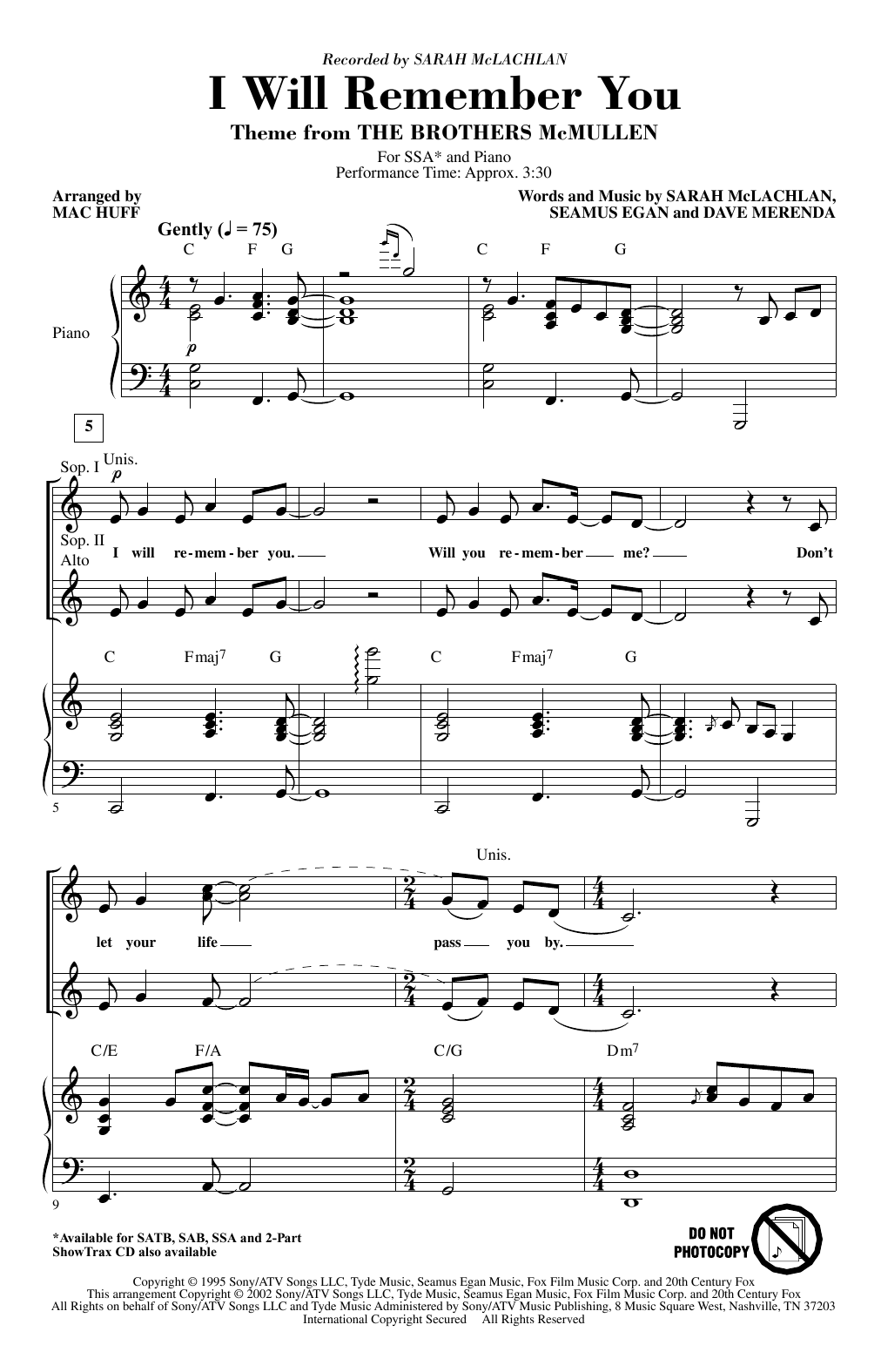 Produktgalerie: Seite 1 von 1 I Will Remember You (arr. Mac Huff), Sarah McLachlan, Chor