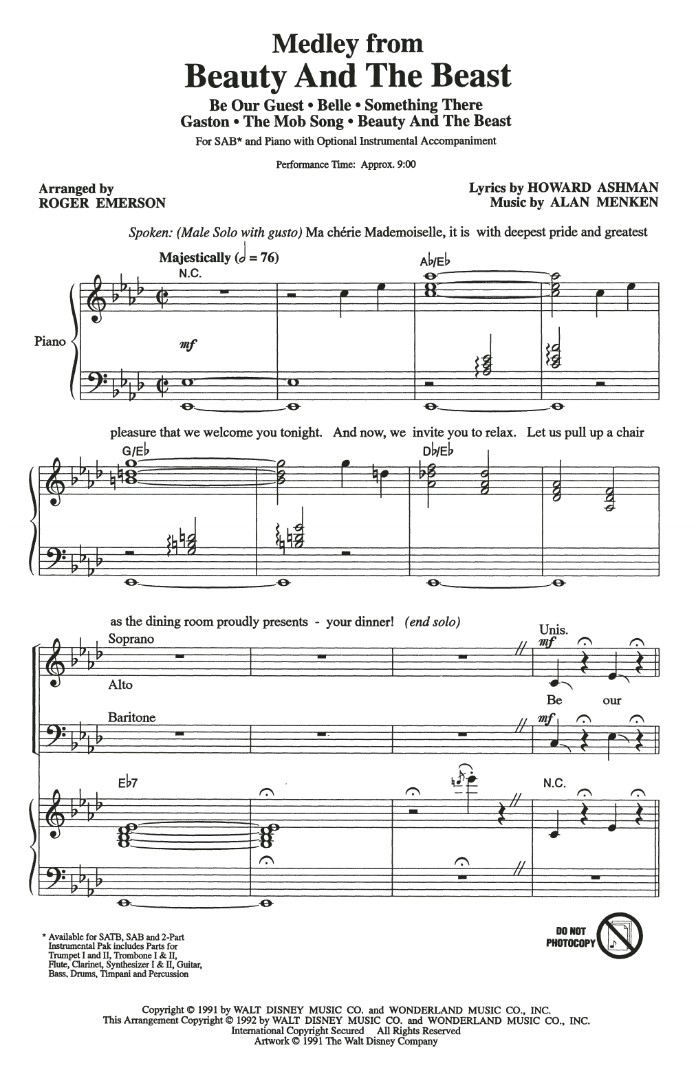 Product picture to: Beauty And The Beast (Medley) (arr. Roger Emerson)