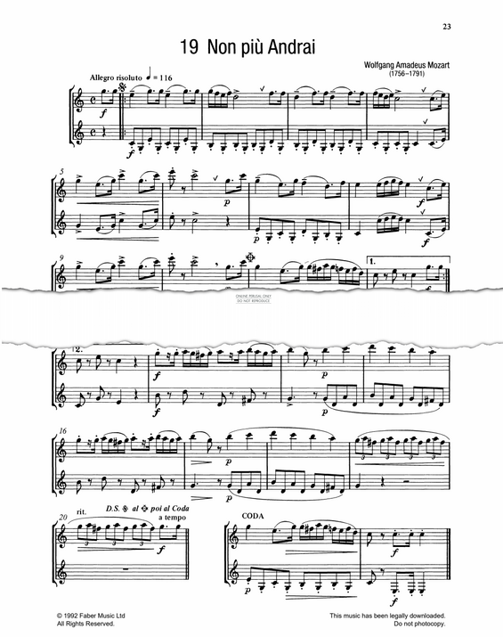 Product gallery: Page 1 of 1 Non più Andrai, Wolfgang Amadeus Mozart