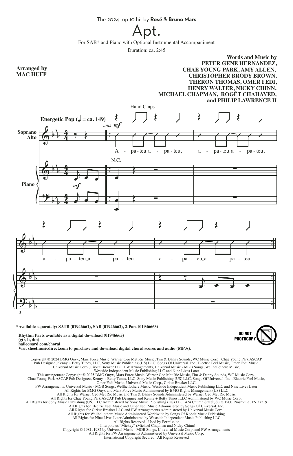 Product picture to: APT. (arr. Mac Huff)