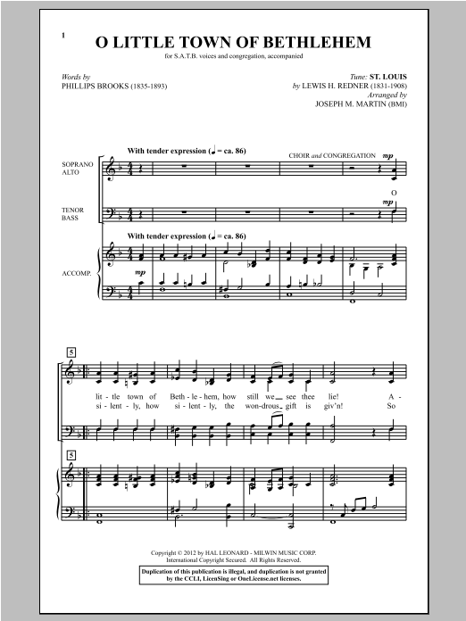 Product gallery: Page 1 of 1 O Little Town Of Bethlehem (from Carols For Choir And Congregation), Joseph M. Martin