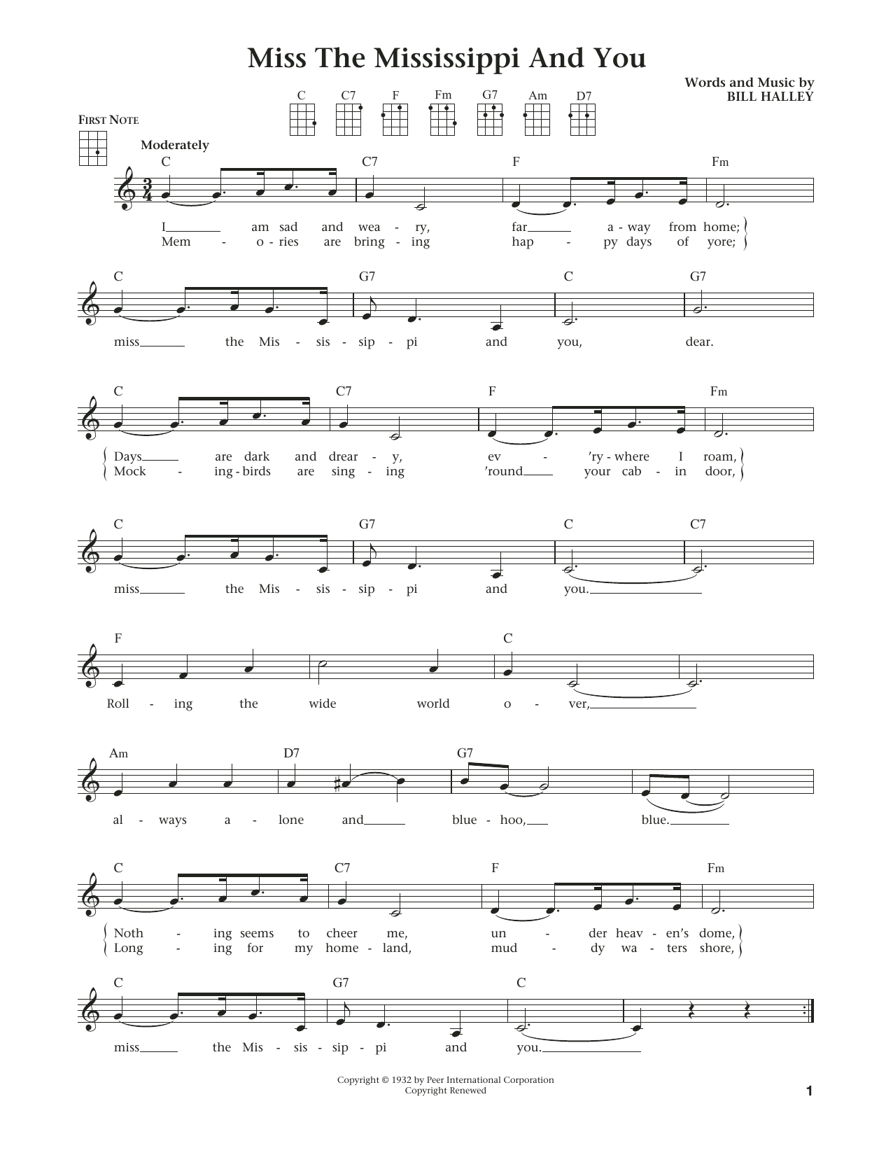 Product gallery: Page 1 of 1 Miss The Mississippi And You (from The Daily Ukulele) (arr. Liz and Jim Beloff), Jimmie Rodgers