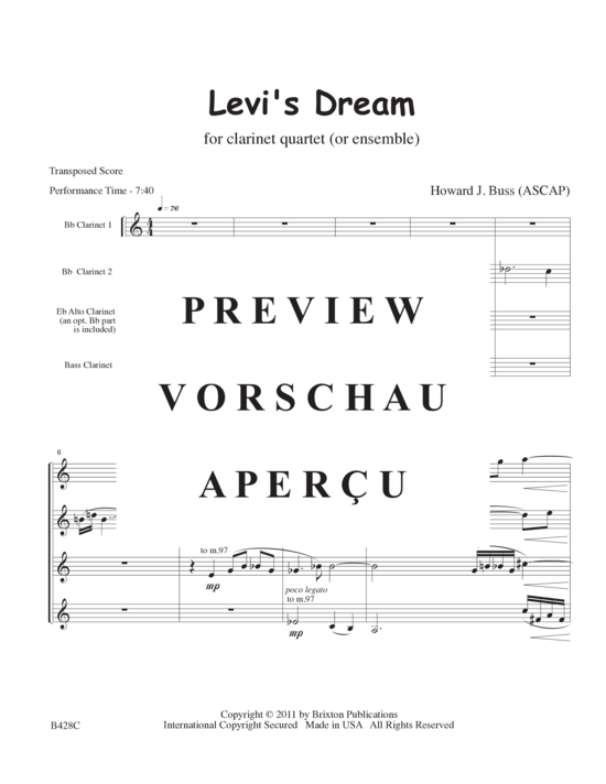 Product gallery: Page 4 of 21 Levi´s Dream , , (2 clarinets in B flat, alto clarinet in E flat/soprano in B flat and bass clarinet in B flat)