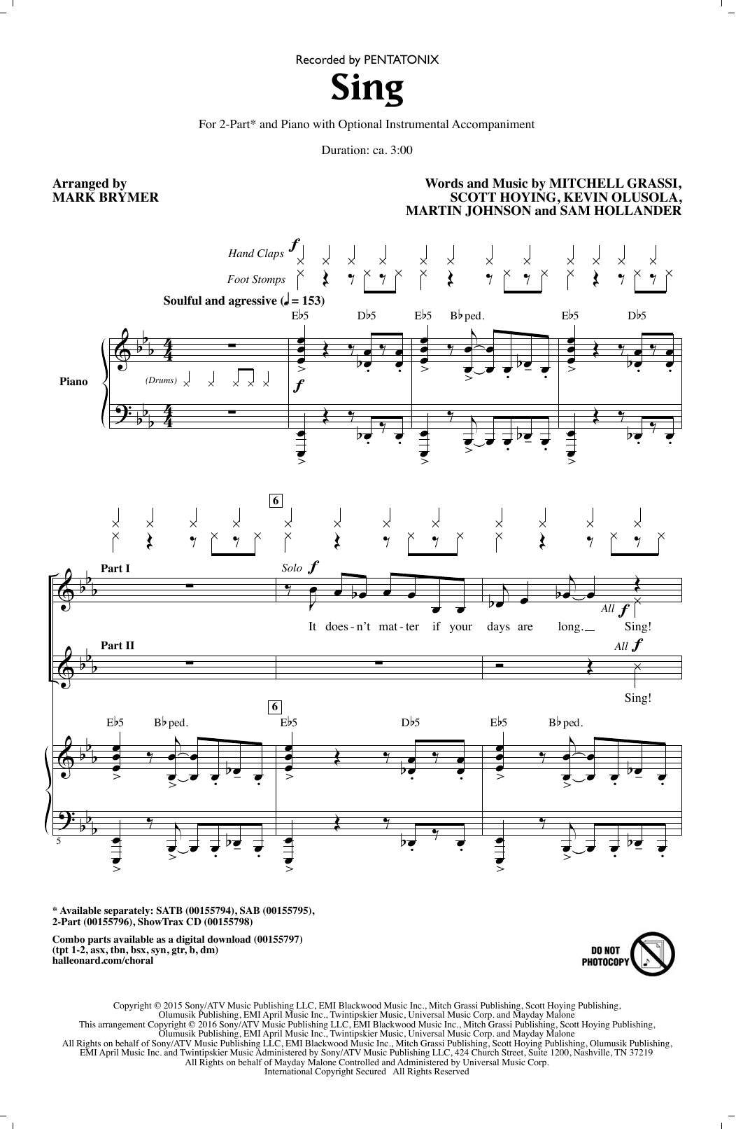 Product picture to: Sing (arr. Mark Brymer)