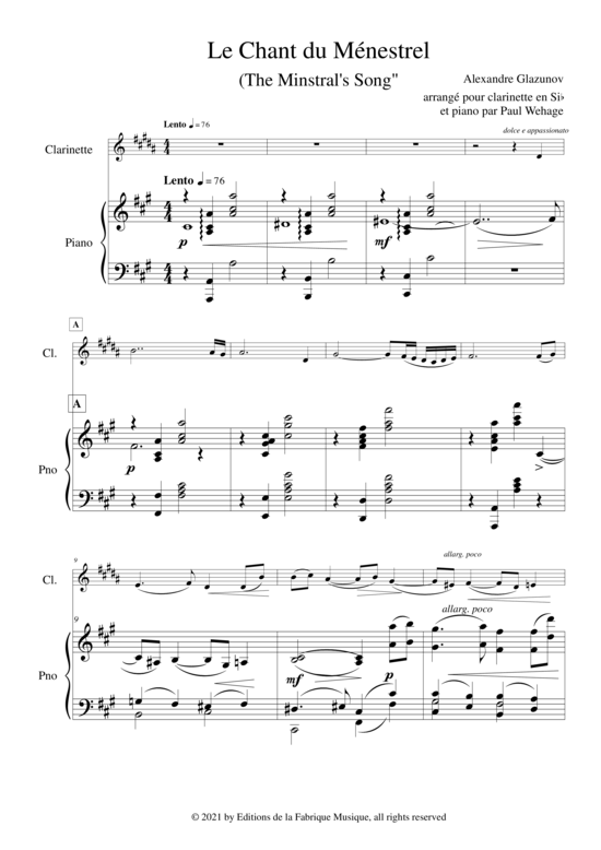 Product picture to: Le Chant du Ménestrel, Opus 71 Alexandre Glazunov/Paul Wehage