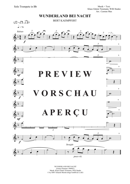 Produktbild zu: Wunderland bei Nacht (F - Dur) Bert Kaempfert