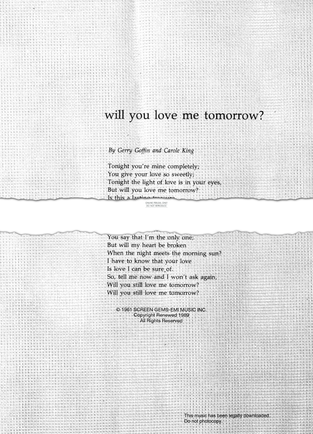 Product picture to: Will You Love Me Tomorrow