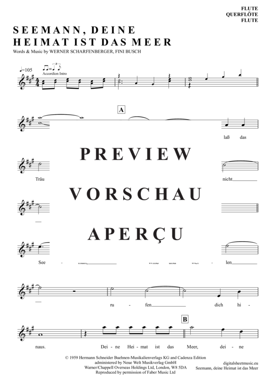 Product gallery: Page 2 of 4 Seemann, Deine Heimat Ist Das Meer , Quinn, Freddy, (transverse flute)