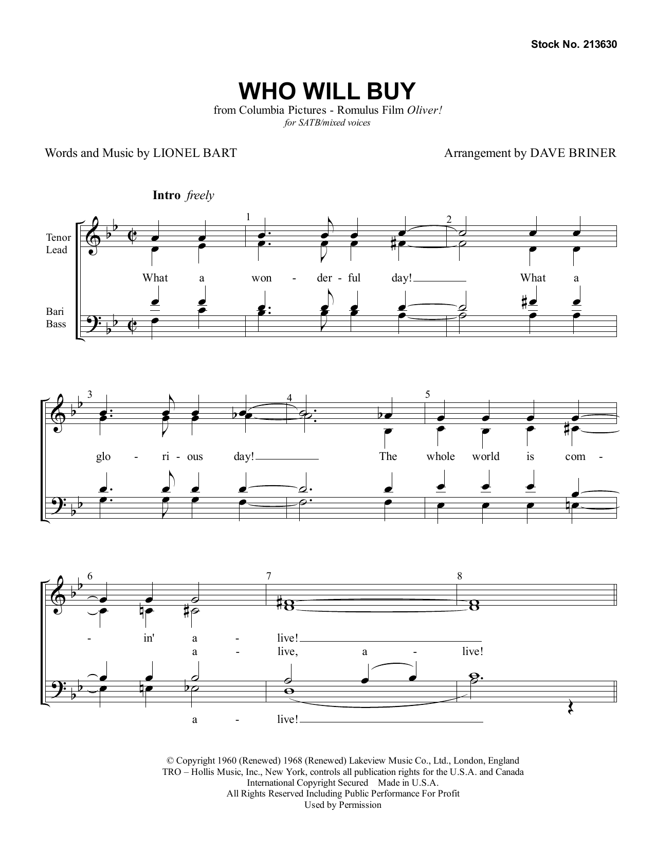 Produktbild zu: Who Will Buy (from Oliver!) (arr. Dave Briner)