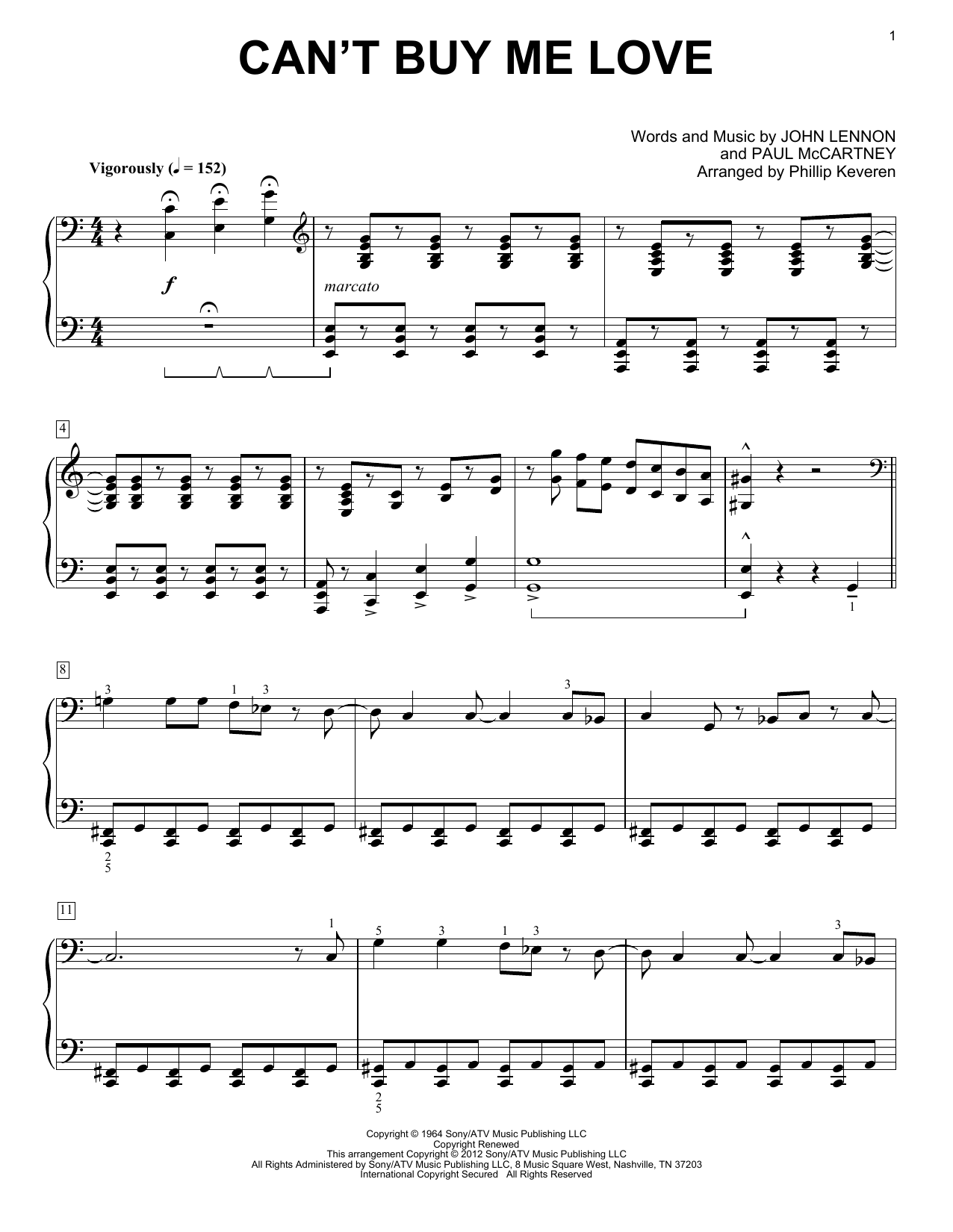Product gallery: Page 1 of 1 Can't Buy Me Love [Classical version] (arr. Phillip Keveren), The Beatles