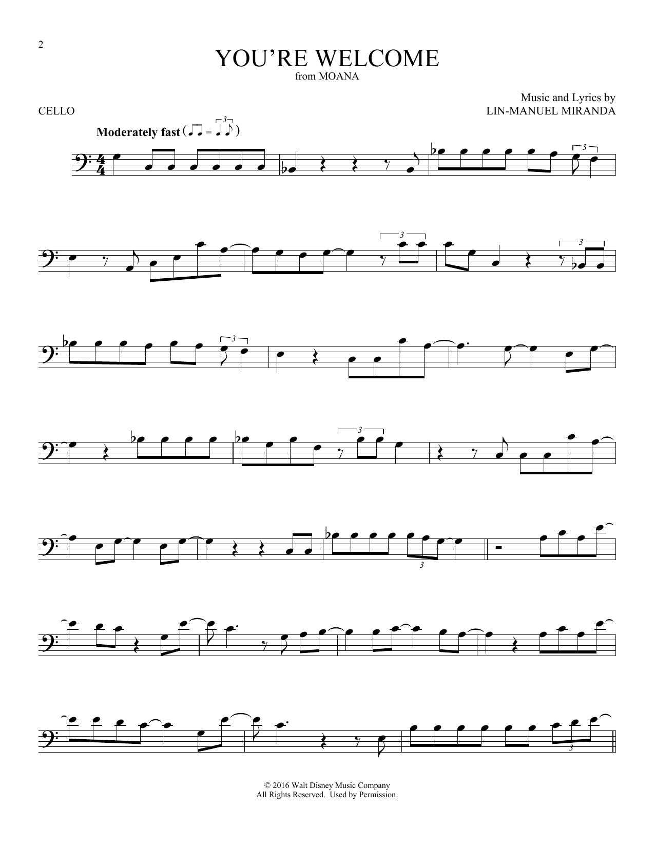 Produktgalerie: Seite 1 von 1 You're Welcome (from Moana), Lin-Manuel Miranda, Violoncello