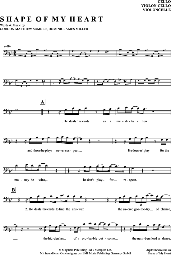 Produktgalerie: Seite 1 von 4 Shape Of My Heart , Sting, (Violon-Cello)