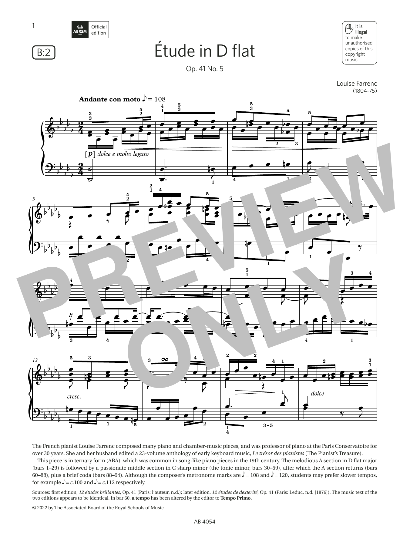 Product picture to: Étude in D flat (Grade 8, list B2, from the ABRSM Piano Syllabus 2023 & 2024)