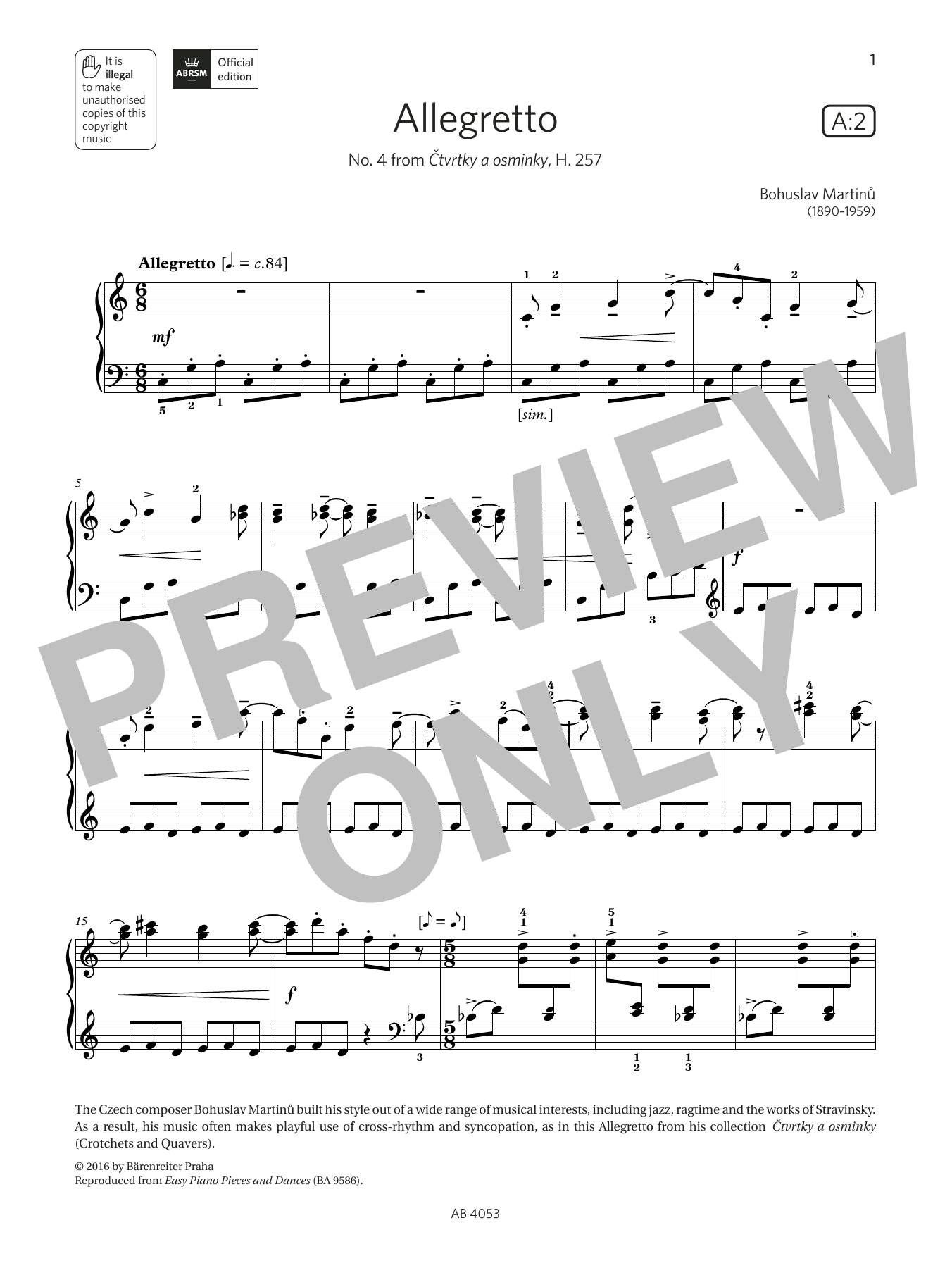 Produktbild zu: Allegretto (Grade 7, list A2, from the ABRSM Piano Syllabus 2023 & 2024)