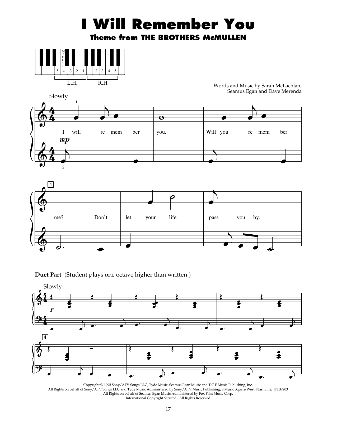 Produktgalerie: Seite 1 von 1 I Will Remember You, Sarah McLachlan, Klavier