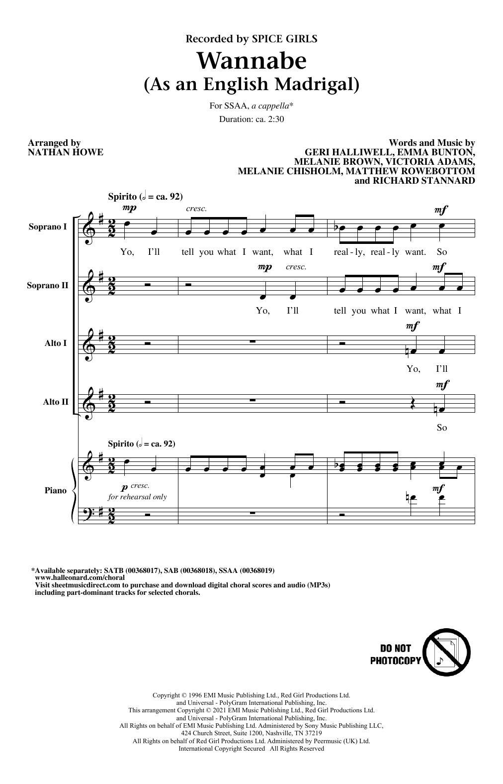 Product gallery: Page 1 of 1 Wannabe (As an English Madrigal) (arr. Nathan Howe), Spice Girls