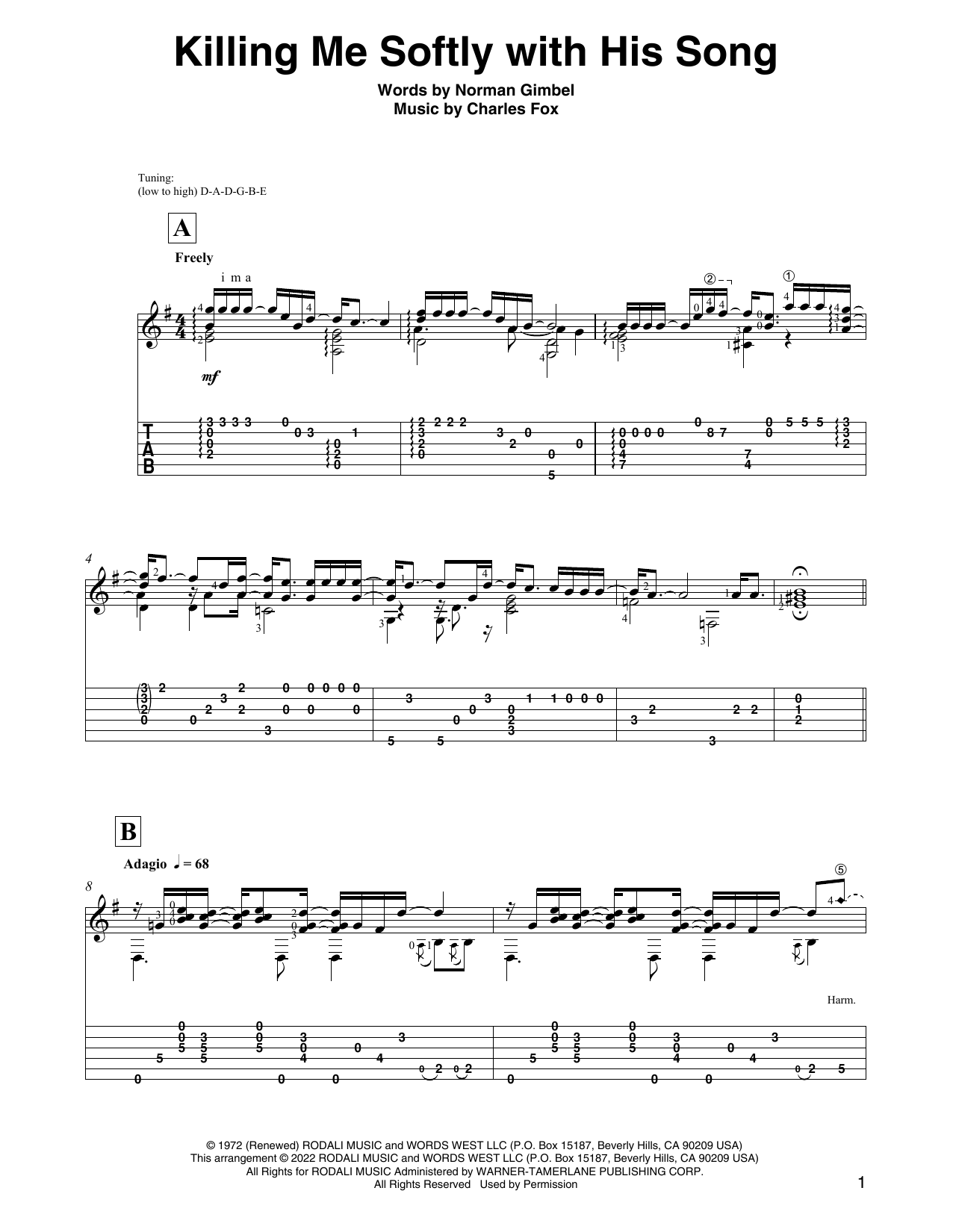 Produktbild zu: Killing Me Softly With His Song (arr. David Jaggs)