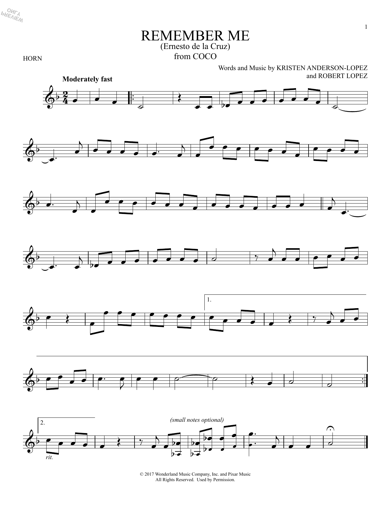 Produktgalerie: Seite 1 von 1 Remember Me (Ernesto de la Cruz) (from Coco), Kristen Anderson-Lopez & Robert Lopez, Horn