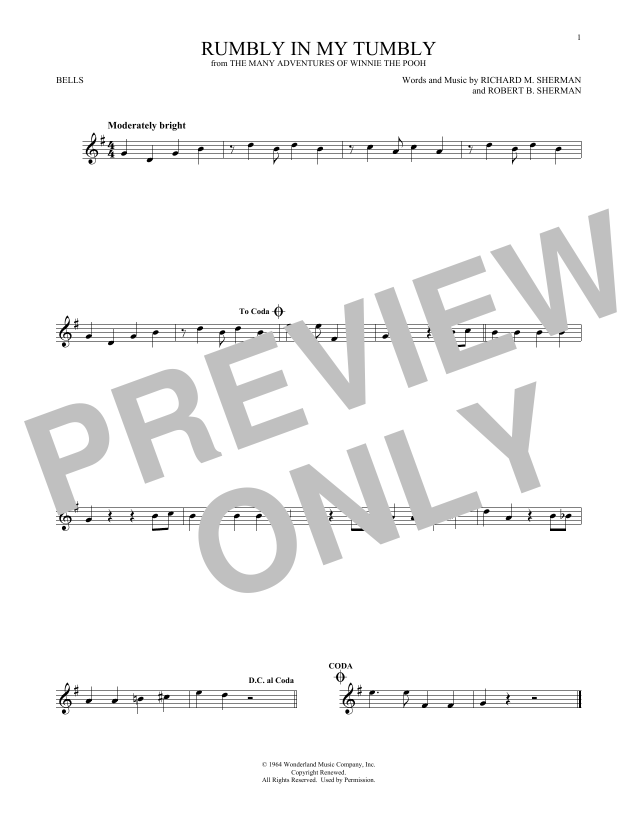 Produktgalerie: Seite 1 von 1 Rumbly In My Tumbly (from The Many Adventures Of Winnie The Pooh), Sherman Brothers, Percussion