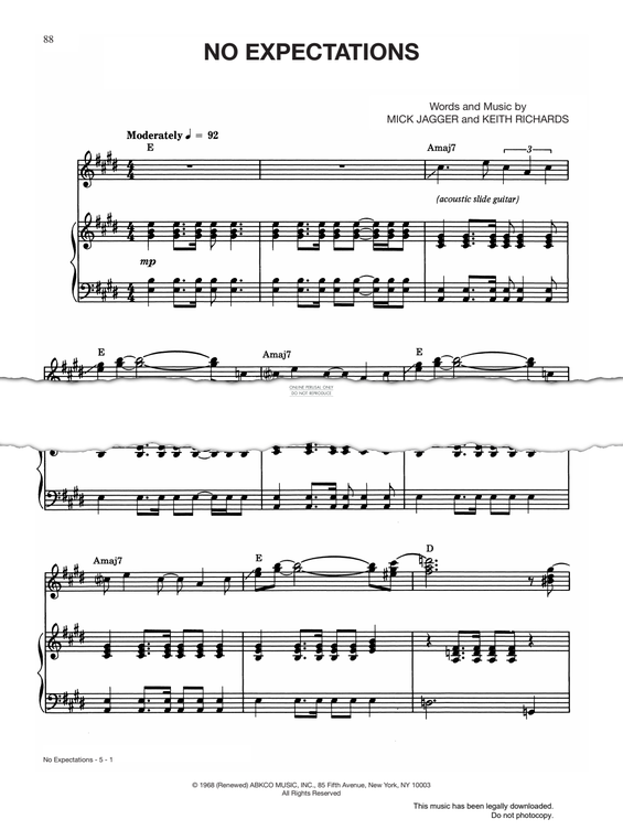 Produktgalerie: Seite 1 von 1 No Expectations, The Rolling Stones, Gesang, Gitarre, Klavier