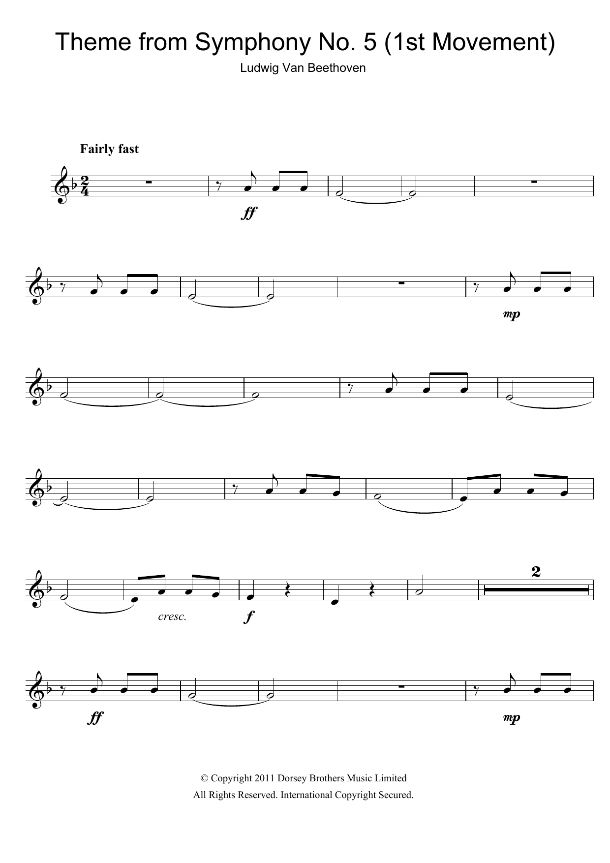 Product gallery: Page 1 of 1 Theme from Symphony No. 5, Op. 67 (1st Movement), Ludwig Van Beethoven