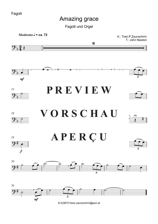 Product picture to: Amazing Grace (Fagott Solo + Orgel-Playback) Traditional (Zaunschirm)