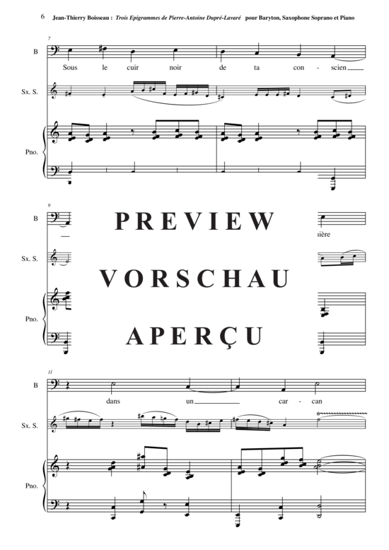 Product gallery: Page 8 of 16 Trois Épigrammes de Pierre-Antoine Dupré-Lavaré , , (baritone voice, soprano saxophone + piano)