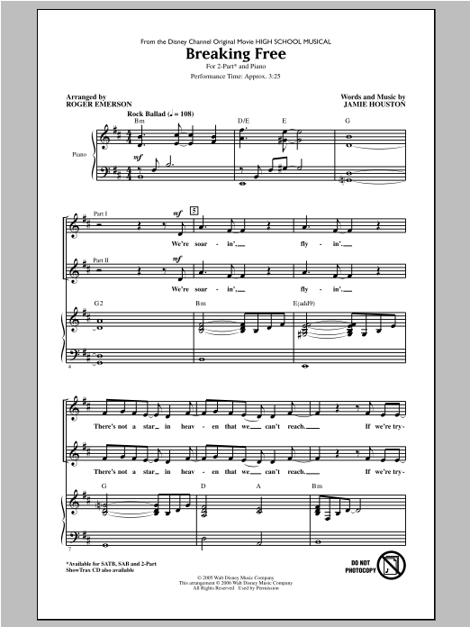 Product picture to: Breaking Free (from High School Musical) (arr. Roger Emerson)