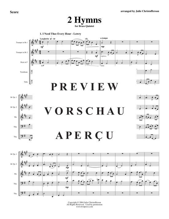 Produktgalerie: Seite 2 von 15 Zwei Hymnen , , (Blechbläserquintett)