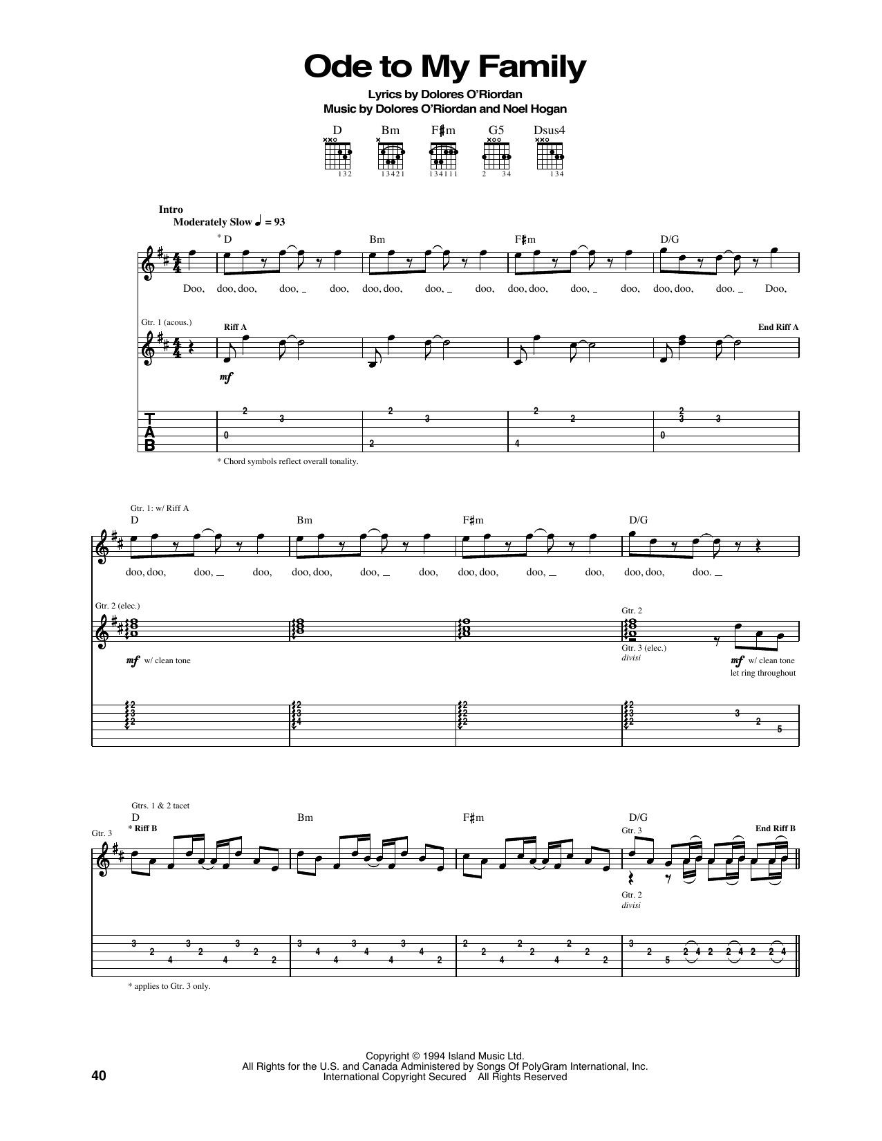 Produktgalerie: Seite 1 von 1 Ode To My Family, The Cranberries, Gitarre