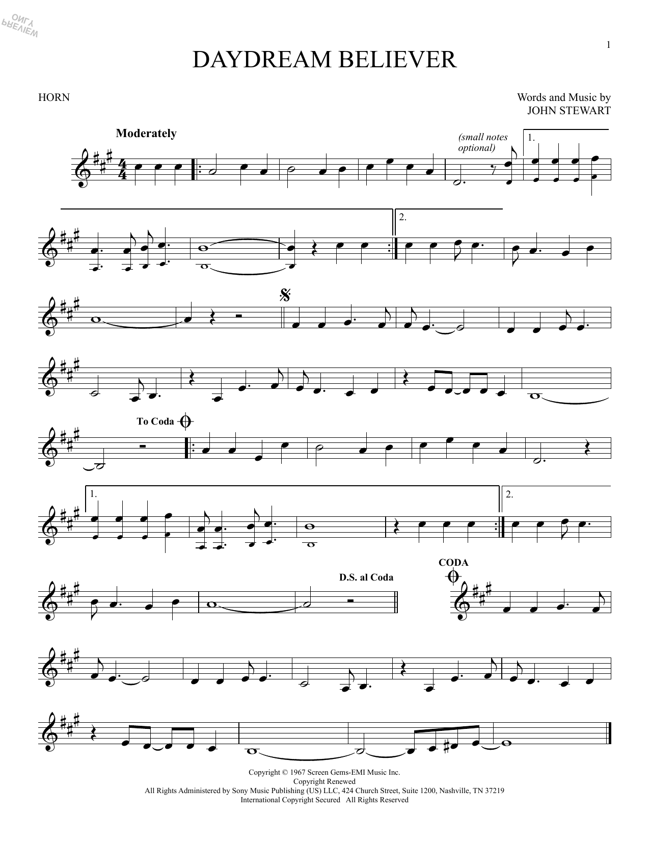 Produktgalerie: Seite 1 von 1 Daydream Believer, The Monkees, Horn