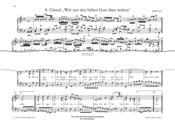 Produktgalerie: Seite 1 von 1 Choral „Wer nur den lieben Gott lässt walten“, BWV 691, Johann Sebastian Bach, Klavier