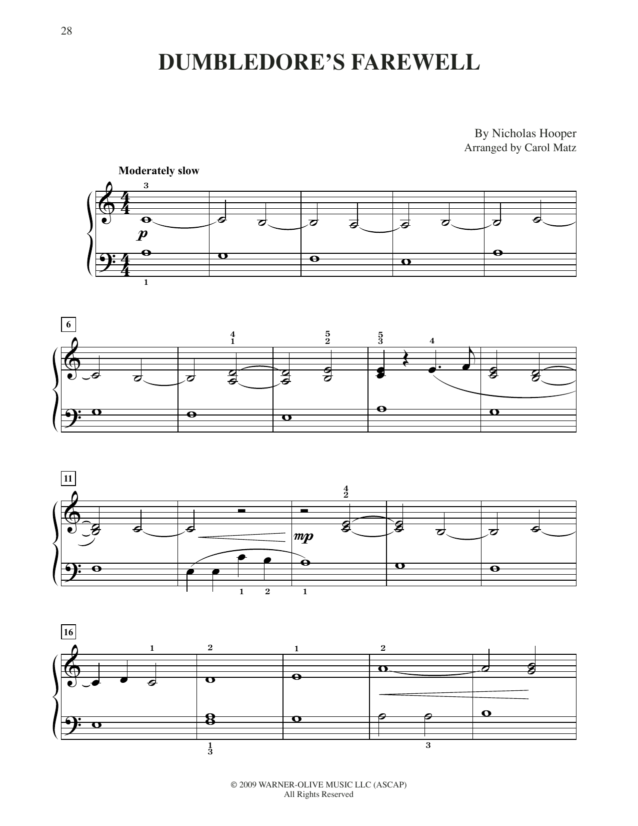 Product picture to: Dumbledore's Farewell (from Harry Potter) (arr. Carol Matz)