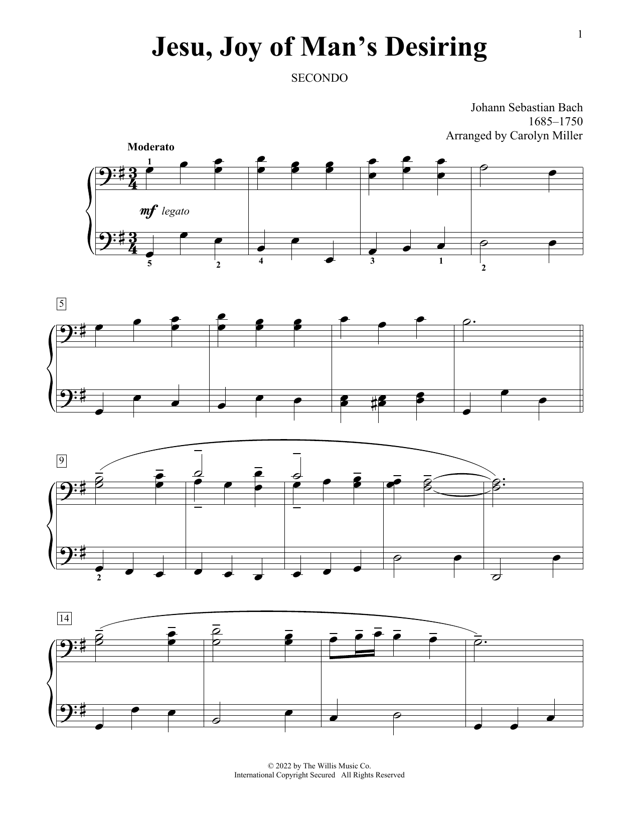 Produktgalerie: Seite 1 von 1 Jesu, Joy Of Man's Desiring (arr. Carolyn Miller), Johann Sebastian Bach, Klavier